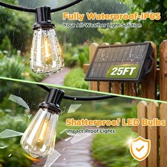 25FT Solar String Lights Outdoor Waterproof with Remote & Timer LED Shatterproof