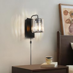 Wvsrbyr Plug In Sconces Square Crystal Sconce Black Plug In Wall Sconce On Off
