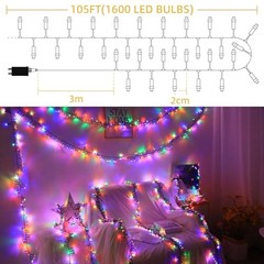 Multicolor 105ft Christmas Cluster Lights with Remote – 1600 LEDs
