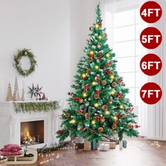 4/5/6/7FT Artificial Christmas Tree Pre Lit / LED Lights / Flocked Holiday Tree