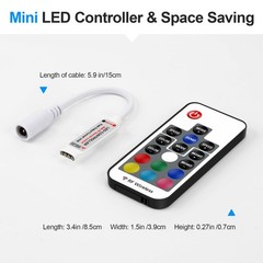 RGB LED Controller 5V~24V 12A with 17~Key RF Remote for Strip Lights