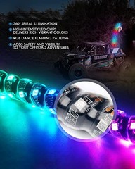 4FT Spiral RGB LED Whip Lights, 360° 1PC4FT w/Remote Control & Rocker Switch