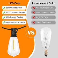 LED Outdoor String Lights, ST38 LED Patio Lights with E12 Edison Vintage Bulbs