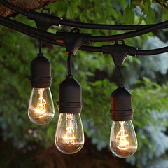 NEW 50 ft 25 Sockets Black Outdoor 14 Gauge Edison Metro String Lights+ 28 Bulbs