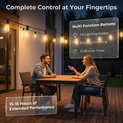 60FT Patio Waterproof Solar Outdoor String Lights Remote Control 16 ST38 Bulbs