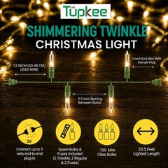 Clear Christmas Random Shimmering Twinkle Lights – 24 of 100 Bulbs Twinkle