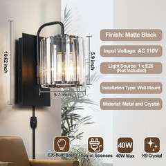 Wvsrbyr Plug In Sconces Square Crystal Sconce Black Plug In Wall Sconce On Off