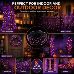 300 LED Halloween String Lights – 100FT Waterproof Purple & Orange Party Decor
