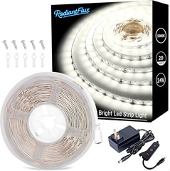 Radiantflux Dimmable & Flexible 20Ft LED Strip Lights, 5000K Cool White, Bright
