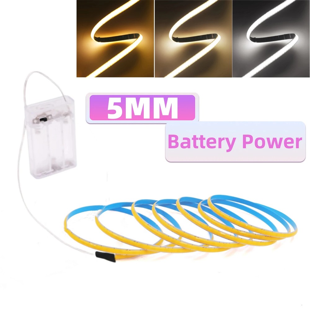 5V COB LED Strip 3mm 5mm 8mm Width 320LEDs High Density COB LED Tape AA Battery