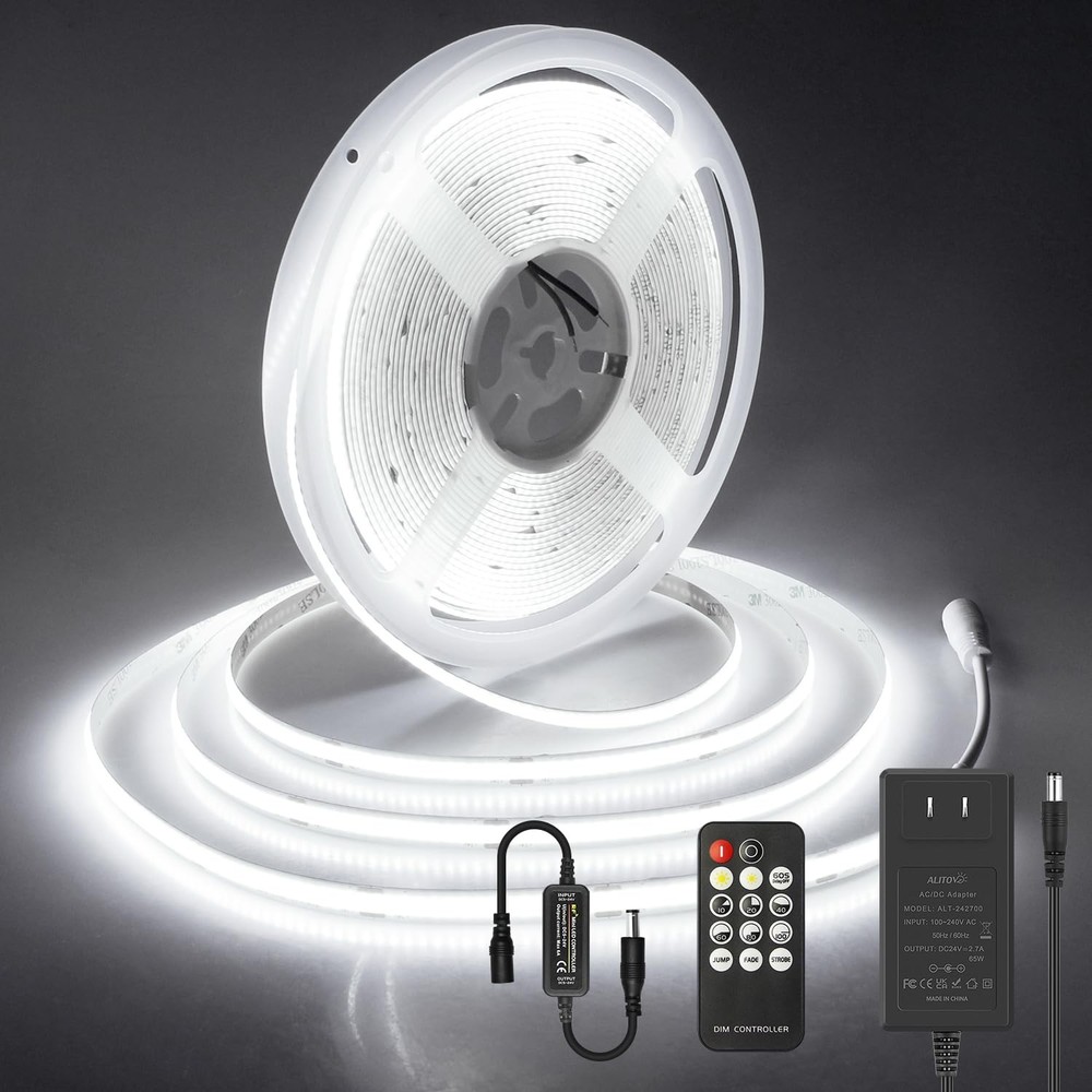 Tira De Luces LED COB Blanco 32.8 Pies Super Brillante Con Remoto 24V
