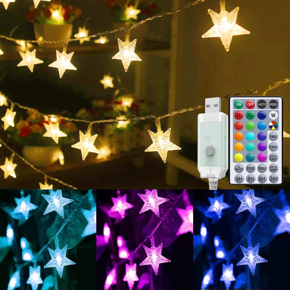 20Ft 40LED Color Changing Star String Lights with Remote for Bedroom Kids Room
