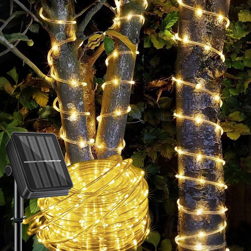 Solar Rope Light Waterproof IP65 39FT 100LEDs Outdoor LED Warm White 100 LED
