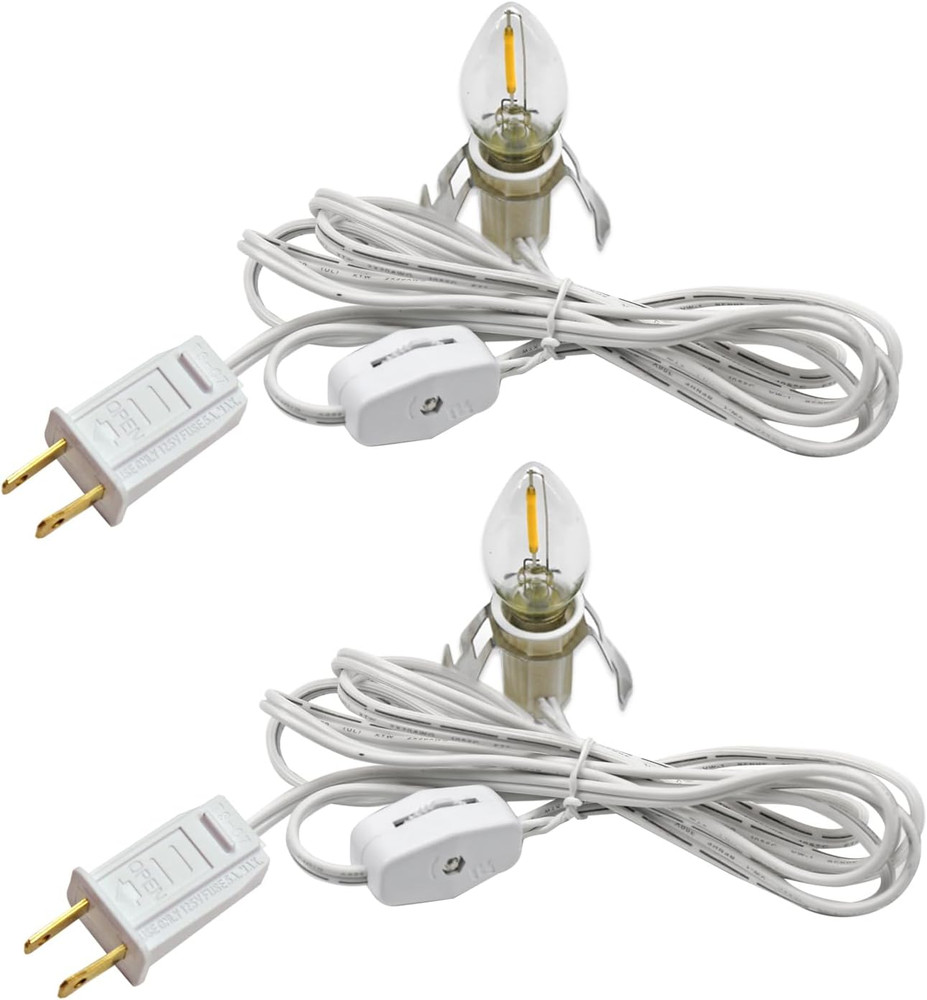 Set of 2 Accessory Cord with 2 Led Light Bulb 6 Ft White Cord with On/Off Switch