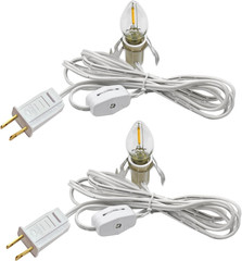 Set of 2 Accessory Cord with 2 Led Light Bulb 6 Ft White Cord with On/Off Switch
