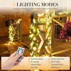 33ft 100 LED Vine with Fairy Lights with Remote, Fake Vines String Lights Batter