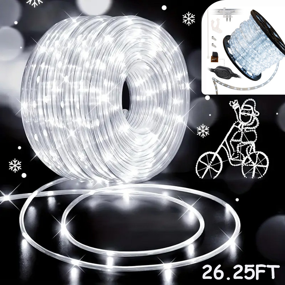 🔥 50 FT Cool White Thick LED Rope Light Accent Indoor Outdoor Waterproof Rope