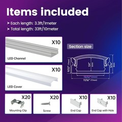 10-Pack 3.3FT Aluminum U Shape LED Channel with Milky White Cover – Easy Install