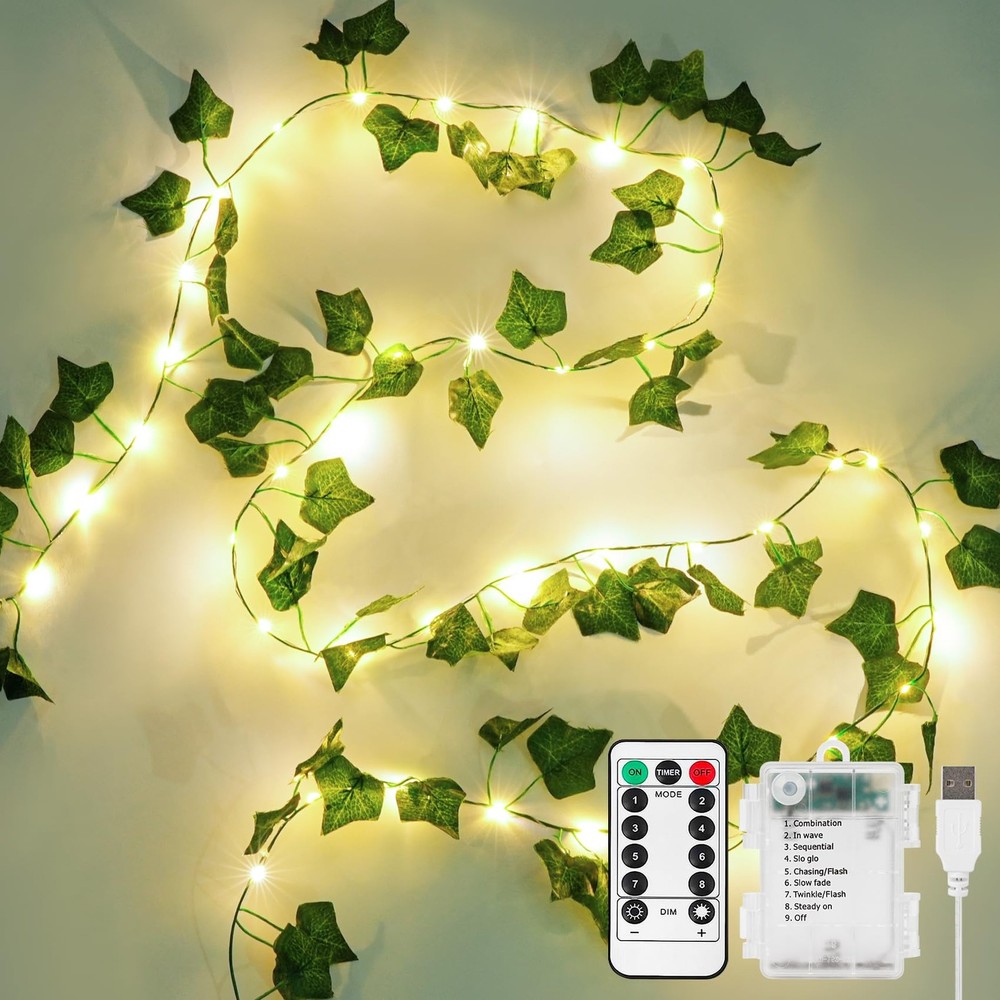 33ft 100 LED Vine with Fairy Lights with Remote, Fake Vines String Lights Batter