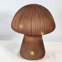 ANTHROPOLOGIE Large 8″H Brown Glass Mushroom Light-Up Lamp Woodsy Garden Fairy