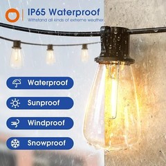 LED Outdoor String Lights, ST38 LED Patio Lights with E12 Edison Vintage Bulbs