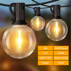 25FT Solar String Lights Outdoor Waterproof G40 Bulbs with Dual Charging for
