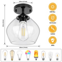 Beslowe Modern Semi Flush Mount Ceiling Light Clear Glass Shade Industrial