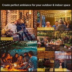Outdoor 39ft 100 LED Solar Powered String Lights, Waterproof Copper Wire Light