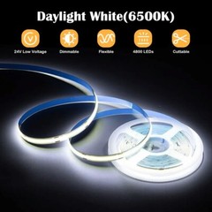 ETL Listed 50ft/15m 60W COB LED Strip Light 6500K White with Power supply