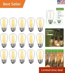 Energy Saving 1W S14 LED Bulbs, 15 Pack, Dimmable Warm Light for Outdoor Decor