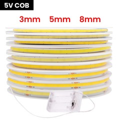 5V COB LED Strip 3mm 5mm 8mm Width 320LEDs High Density COB LED Tape AA Battery