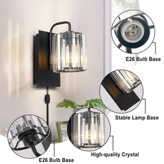 Wvsrbyr Plug In Sconces Square Crystal Sconce Black Plug In Wall Sconce On Off