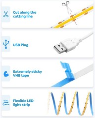 Art Deco USB Powered COB LED Strip Lights – 1M 320Leds for Stylish Illumination