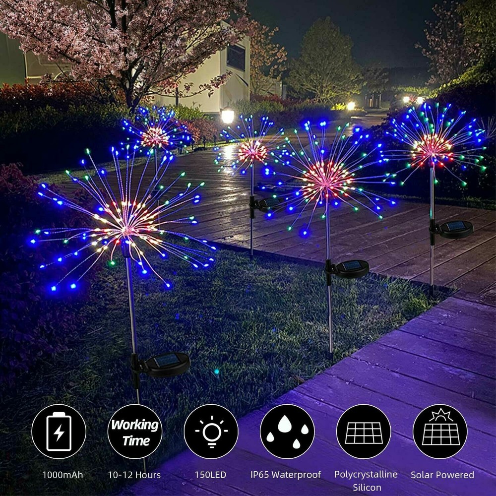 150LED Solar Firework Lights Fairy Starburst Lamp Outdoor Garden Path Xmas Decor