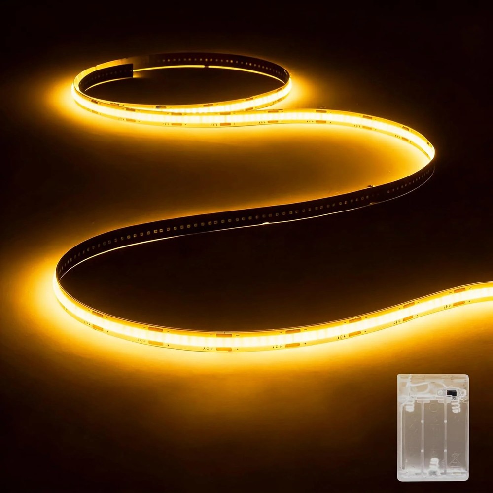 Battery Powered COB LED Strip Lights,3.28ft Warm White LED Light Strip for Dorm