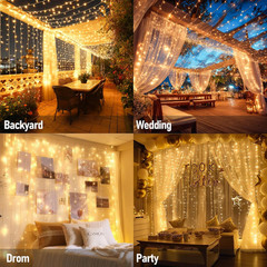 300 LED Curtain String Lights Warm White Window Wall Party Decor Plug In Set
