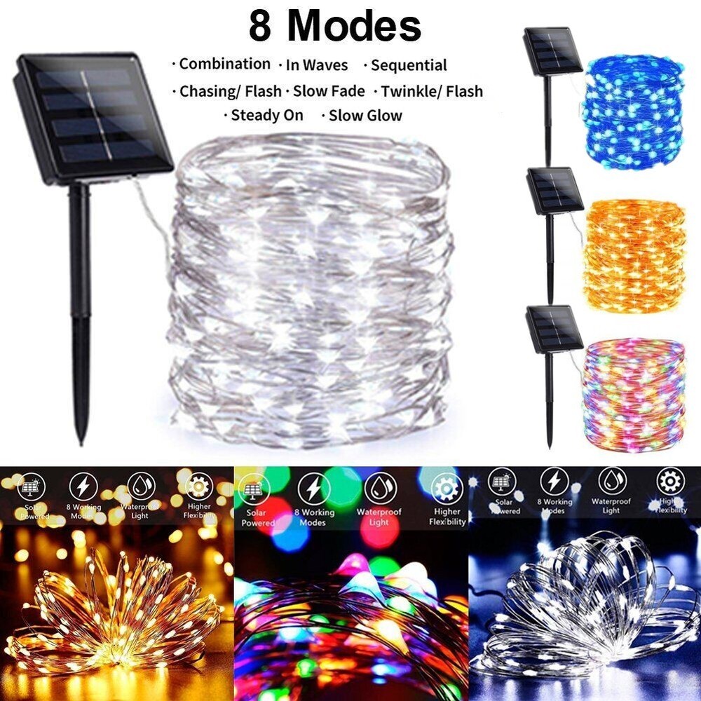 100-300 LED Solar Fairy String Light Copper Wire Outdoor Waterproof Garden Decor