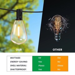 200FT Solar String Lights ST38 LED Outdoor Waterproof Patio Garden Bulb Lights