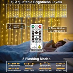 300LED Fairy Curtain Lights, 9.8×9.8Ft USB Plug-in 8 Modes Christmas String H…