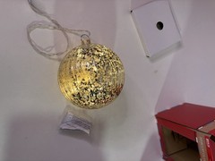 Gerson Mercury Glass Ball Ornament Mirrored Gold Corded Light 5″H Christmas