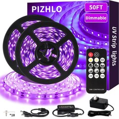 50 Foot Black Light Strips & Remote, Dimmable Flexible Blackights Strip Light…