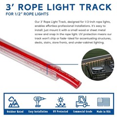 1/2″ Rope Light Track, Mounting Rope Light, PVC Plastic, Clear, 3 Foot