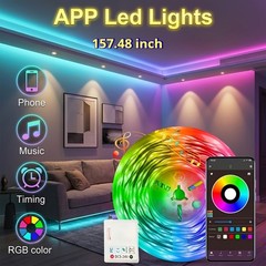 157.48inch Smart RGB LED Light Strip With App Control, Music Sync Color Changing