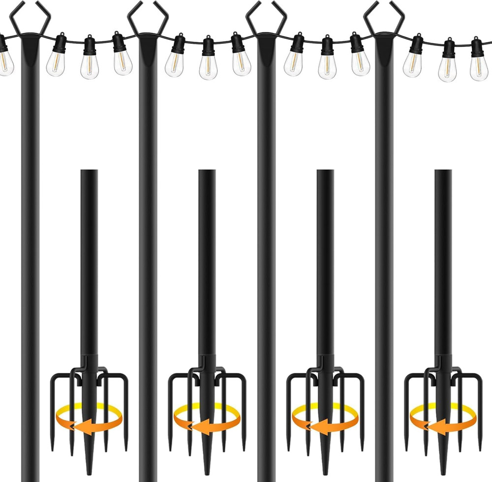 4 Pack 10 Ft Heavy Duty Metal String Light Poles Adjustable Outdoor Lighting Sta