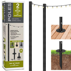 EXCELLO GLOBAL PRODUCTS Bistro String Light Poles – 2 Pack – Extends to 10 Feet