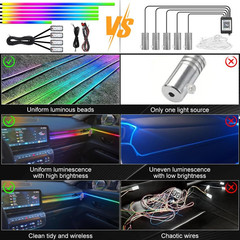 Acrylic Interior Car Ambient Lighting Kits, LED Strip Lights with Wireless APP,