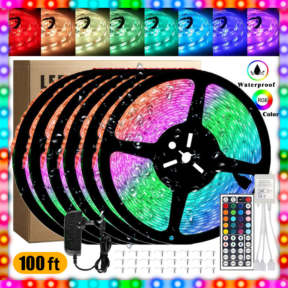 Flexible 2835 RGB LED Strip Light Remote Fairy Light Room Party Waterproof 100FT