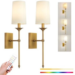 TERLEENART Battery Operated Wall Sconce Set of 2 Cordless Dimmable Remote 15