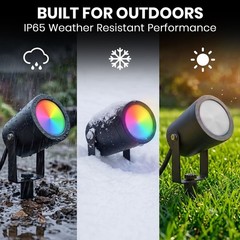 RGBWW Smart Outdoor Spotlights 4-Pack 48ft IP65 LED Lights Alexa Remote App