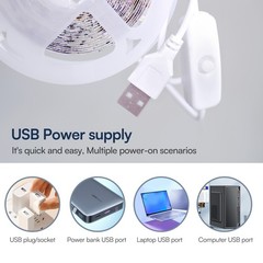 LED Light Strip 5V Cool White USB Power Supply with Built-in Switch Button